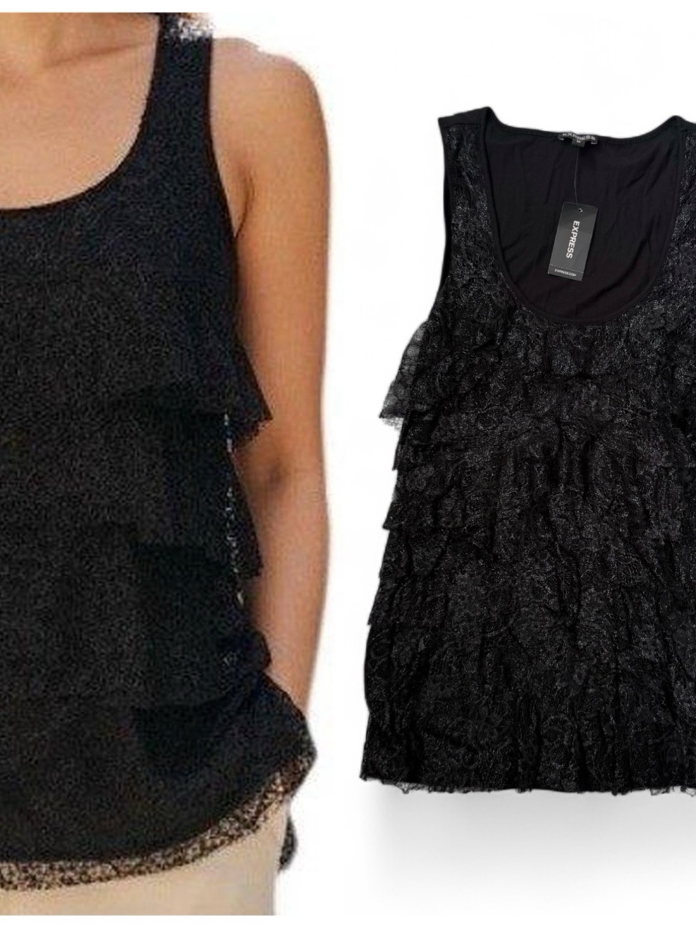 Express Black Layered Bohemian lace Tank Y2K style